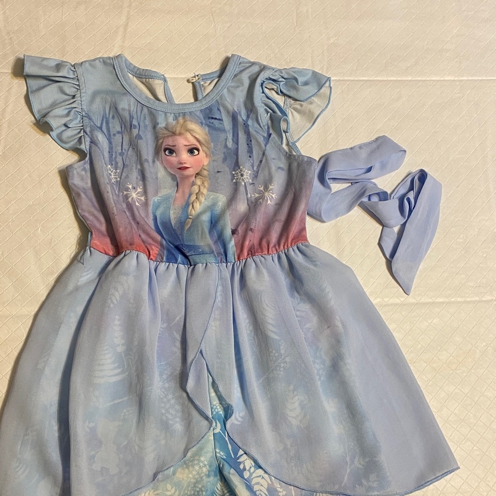Girls Light Blue Elsa Frozen Dress Romper with belt girls size 4/5